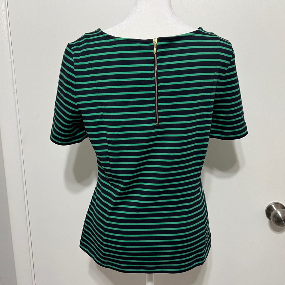 Banana Republic Womens Striped Ponte Top Size 6 Stretch Green Black Career‎ - Picture 2 of 7